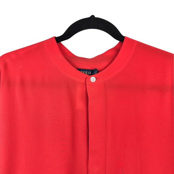 Polo Ralph Lauren Women’s Silk Shirt Red Drop Shoulder Sleeve Small Petite Size - Picture 3 of 9